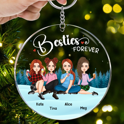 Besties Sisters Forever Sitting Together - Personalized Circle Keychain