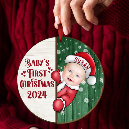 Custom Photo Christmas Santa Baby - Personalized Wooden Ornament