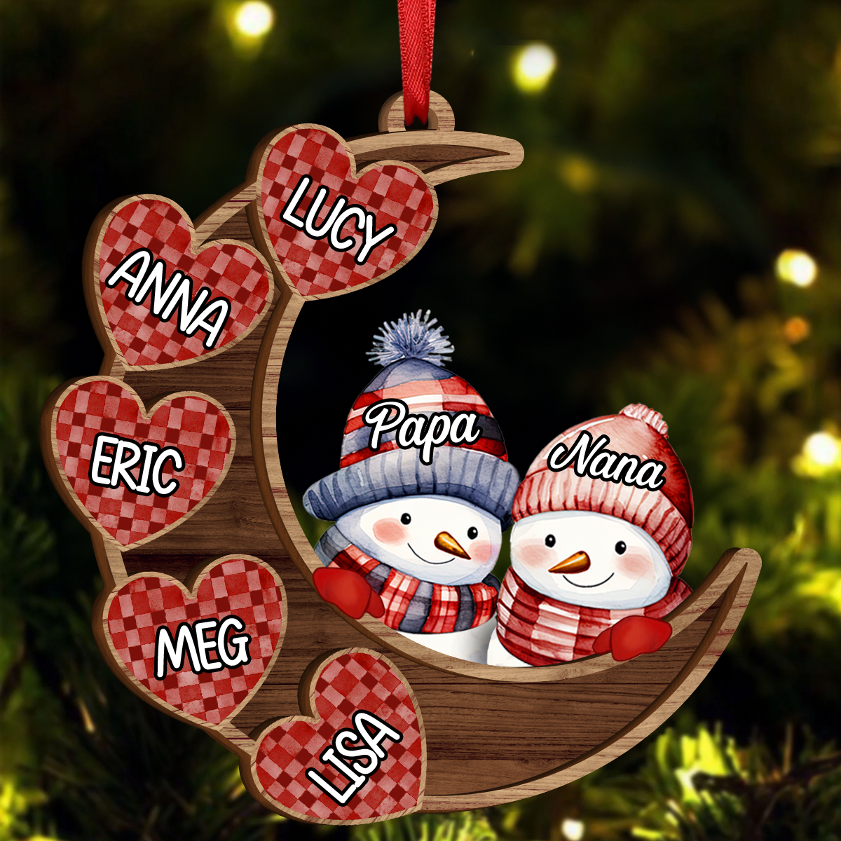 Papa Nana Snowman Family Christmas Grandparents - Personalized Wooden Ornament