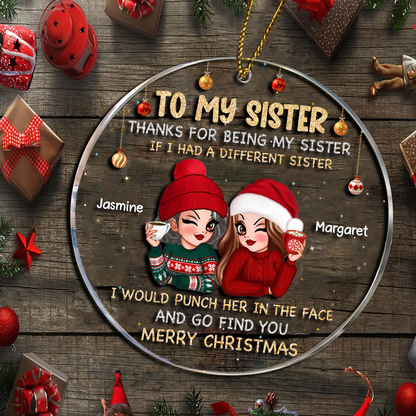 To My Sister Brother Merry Christmas - Personalized Circle Acrylic Ornament