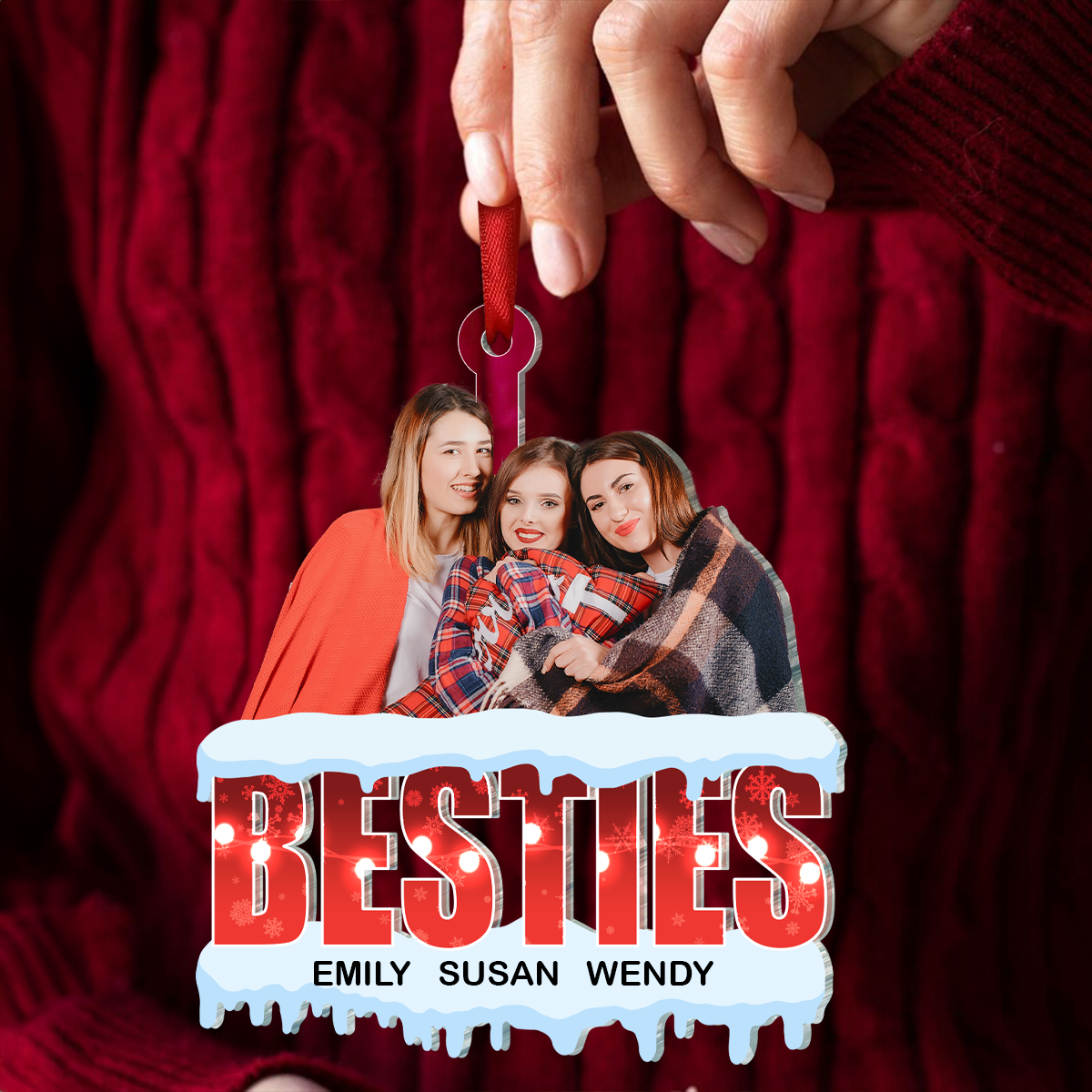 Custom Photo Family Besties Siblings Coworkers - Personalized Cutout Acrylic Ornament