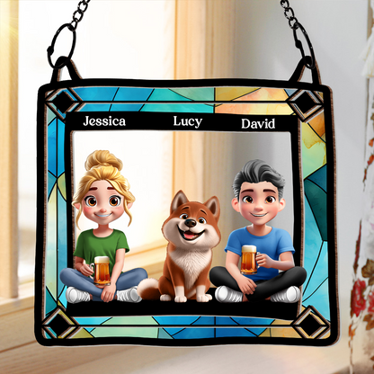 Lovely Dog Couples - Personalized Window Hanging Suncatcher Ornament