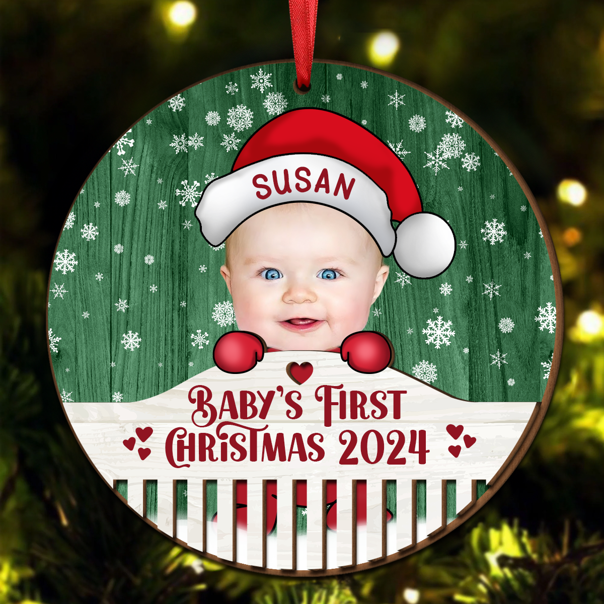 Custom Photo Christmas Baby Crib - Personalized  Wooden Ornament