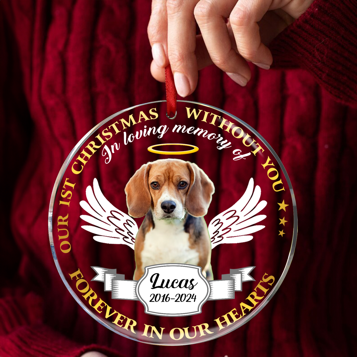 Custom Photo Our First Christmas Without You Pet Memorial - Personalized Acrylic Ornament