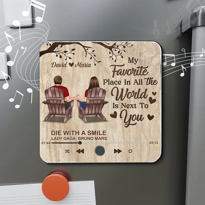 Favorite Place In The World Sitting Couple Back View Personalized Music Fridge Magnet, Anniversary Gift For Him, For Her