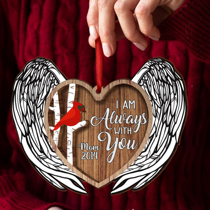 Always With You Cardinal Angel Wings Memorial Keepsake Personalized Wooden Ornament