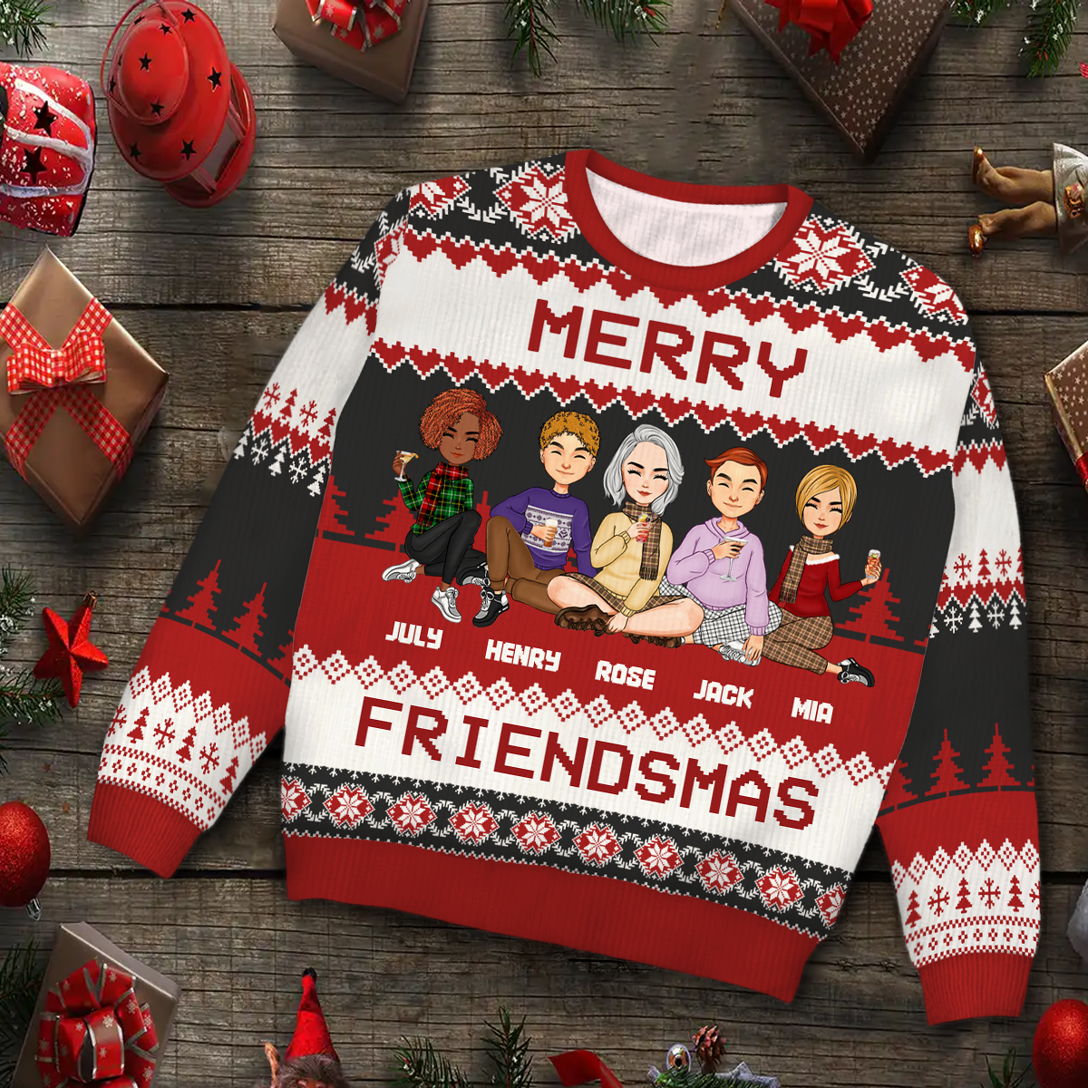 Merry Friendsmas - Christmas Gift For Besties - Personalized Unisex Ugly Sweater