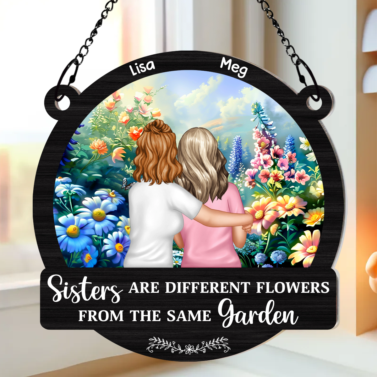 Sisters From The Same Garden - Personalized Window Hanging Suncatcher Ornament