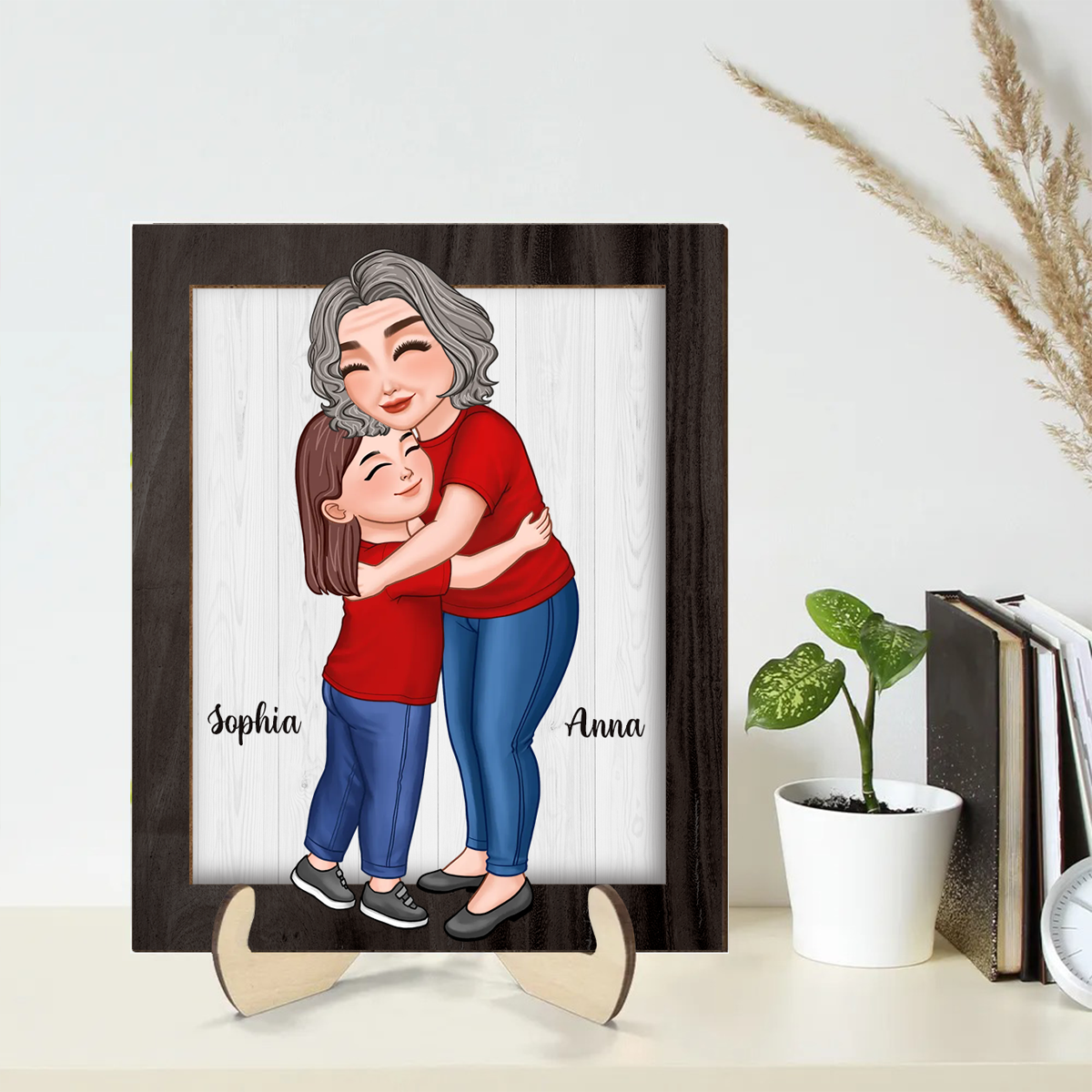 Grandma Grandkid Hugging Frame Personalized Wooden Plaque, Gift For Grandma
