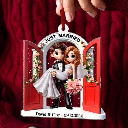 First Christmas Married Ornament 2024, Wedding Couple Threshold 2D Flat Acrylic Ornament, MR. & MRS. Gift