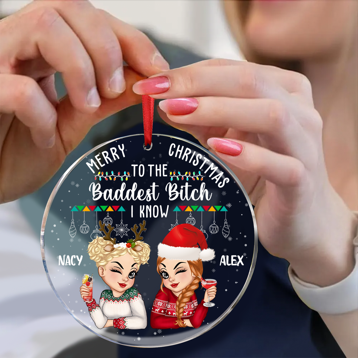 Christmas Merry Christmas Besties - Personalized Circle Glass Ornament