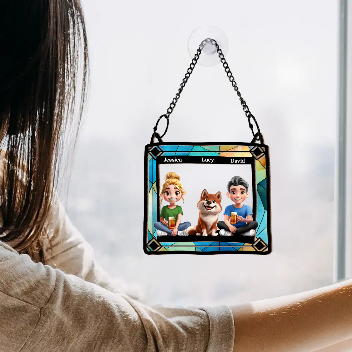 Lovely Dog Couples - Personalized Window Hanging Suncatcher Ornament