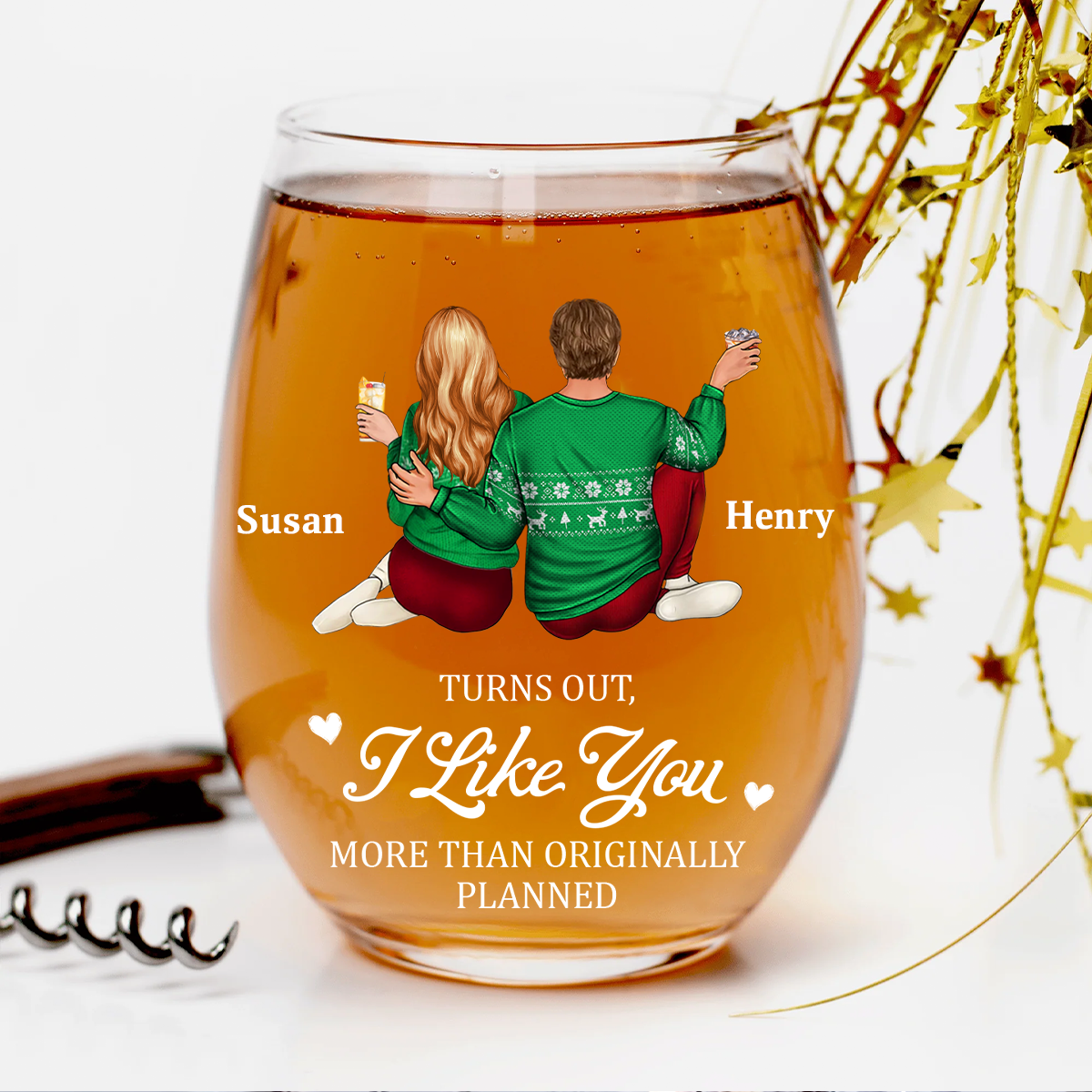 Turns Out I Like You More Than Originally Planned Couple - Personalized Stemless Wine Glass