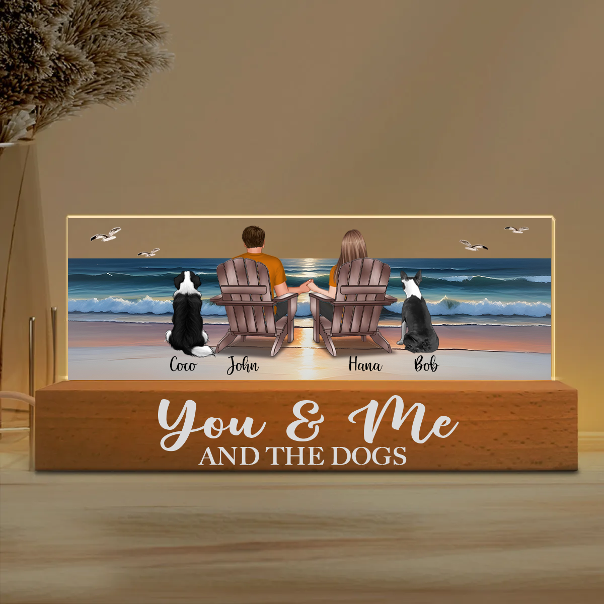 Couple You Me And The Dogs Cats Retro Vintage Personalized LED Night Light, Perfect Anniversary Gift For Dog Lovers, Gift For Cat Lovers