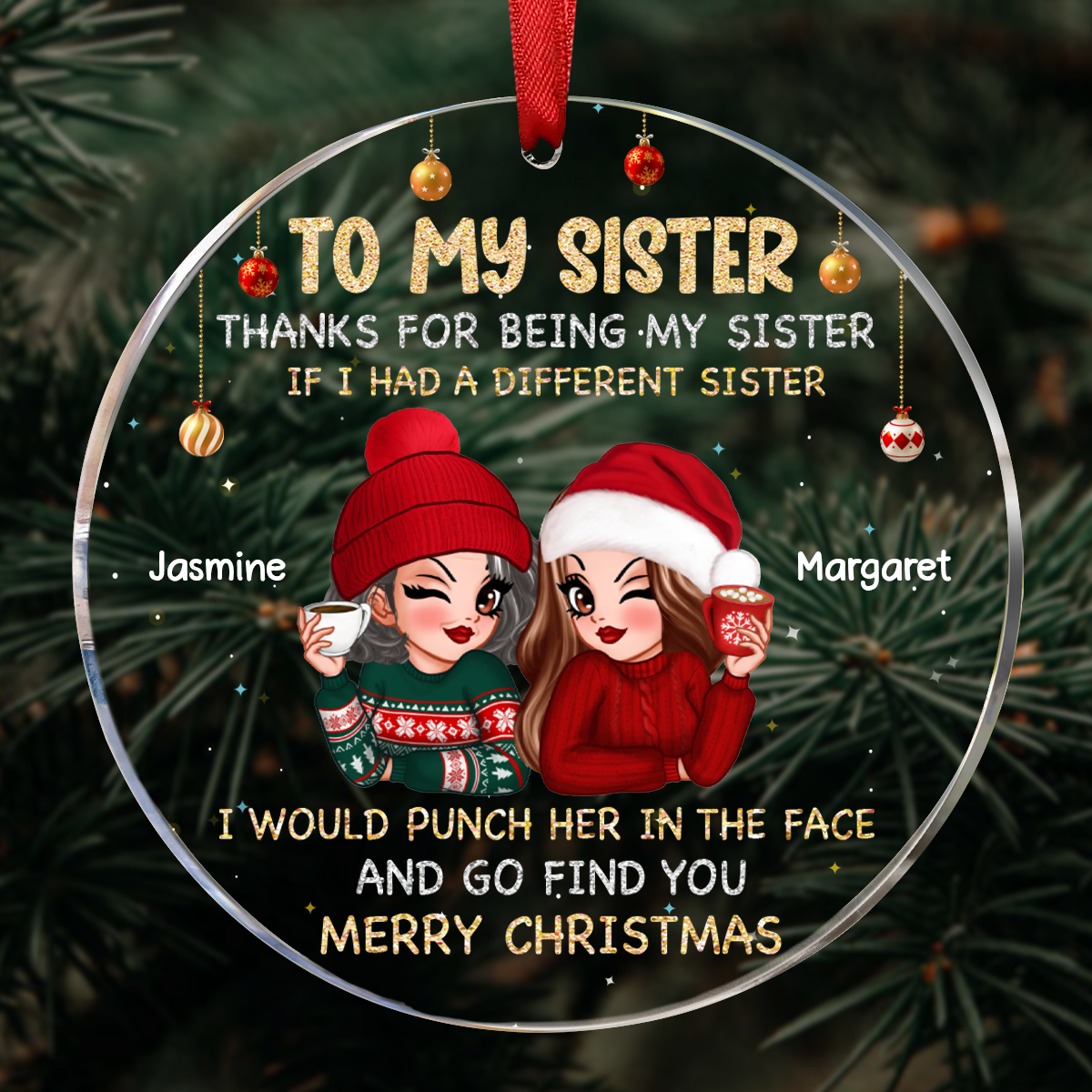 To My Sister Brother Merry Christmas - Personalized Circle Acrylic Ornament