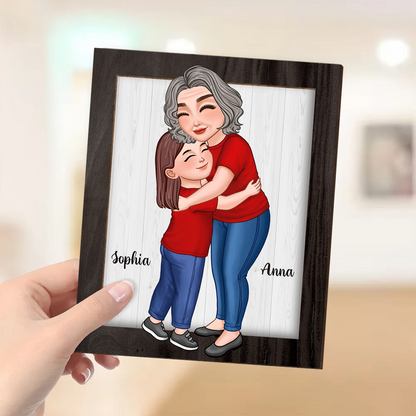 Grandma Grandkid Hugging Frame Personalized Wooden Plaque, Gift For Grandma