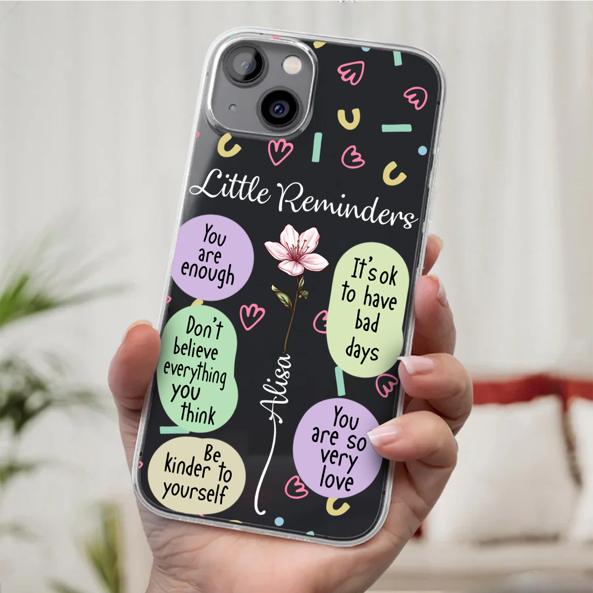 Birth Flower Little Reminders Be Kinder To Yourself - Personalized Clear Phone Case