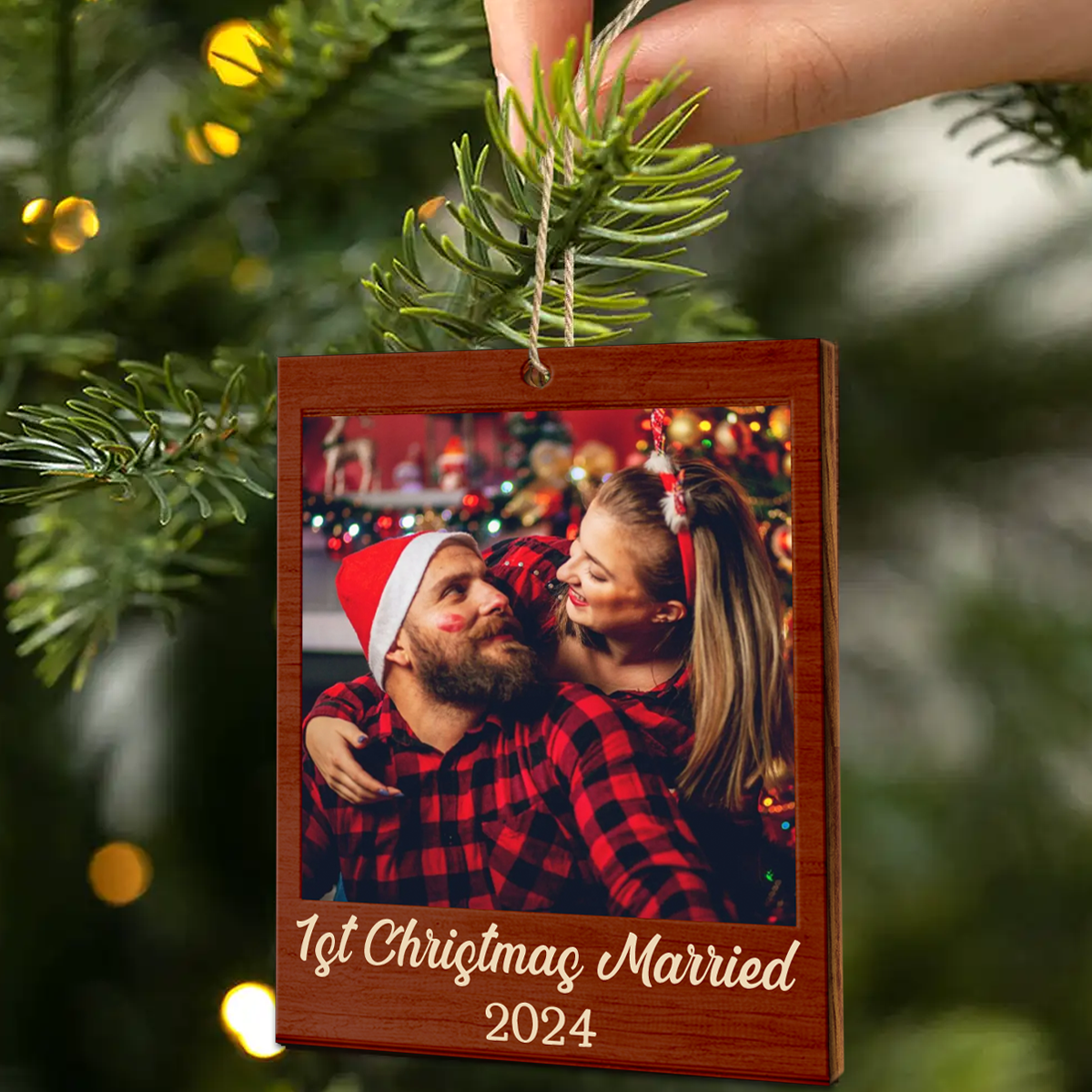 Custom Photo Christmas Family Couple Pet Lover - Personalized  Wooden Ornament