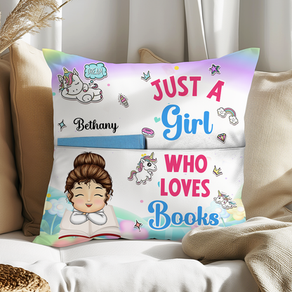 Kid Just A Girl Boy Who Loves Books - Gift For Book Lovers - Personalized Pocket Pillow