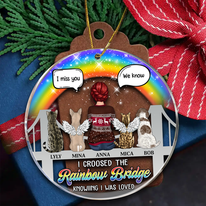 Memorial Dog Cat At The Rainbow Bridge - Personalized Circle Acrylic Ornament