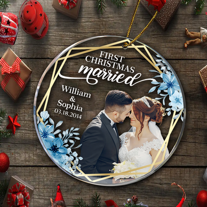 Custom Photo First Christmas Married - Personalized Acrylic Ornament