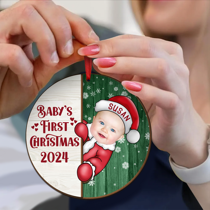 Custom Photo Christmas Santa Baby - Personalized Wooden Ornament