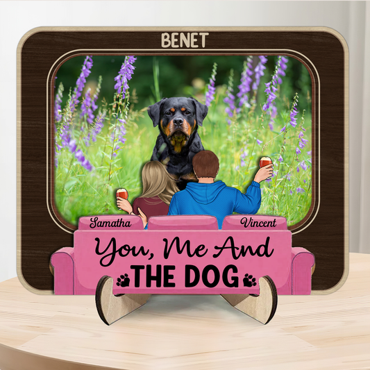 Custom Photo You, Me And The Dog Cat - Personalized 2-Layered Wooden Plaque With Stand
