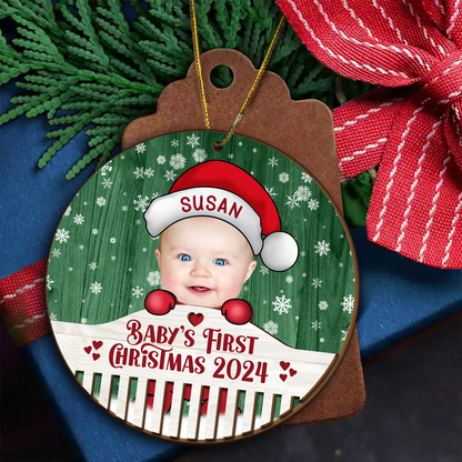 Custom Photo Christmas Baby Crib - Personalized  Wooden Ornament