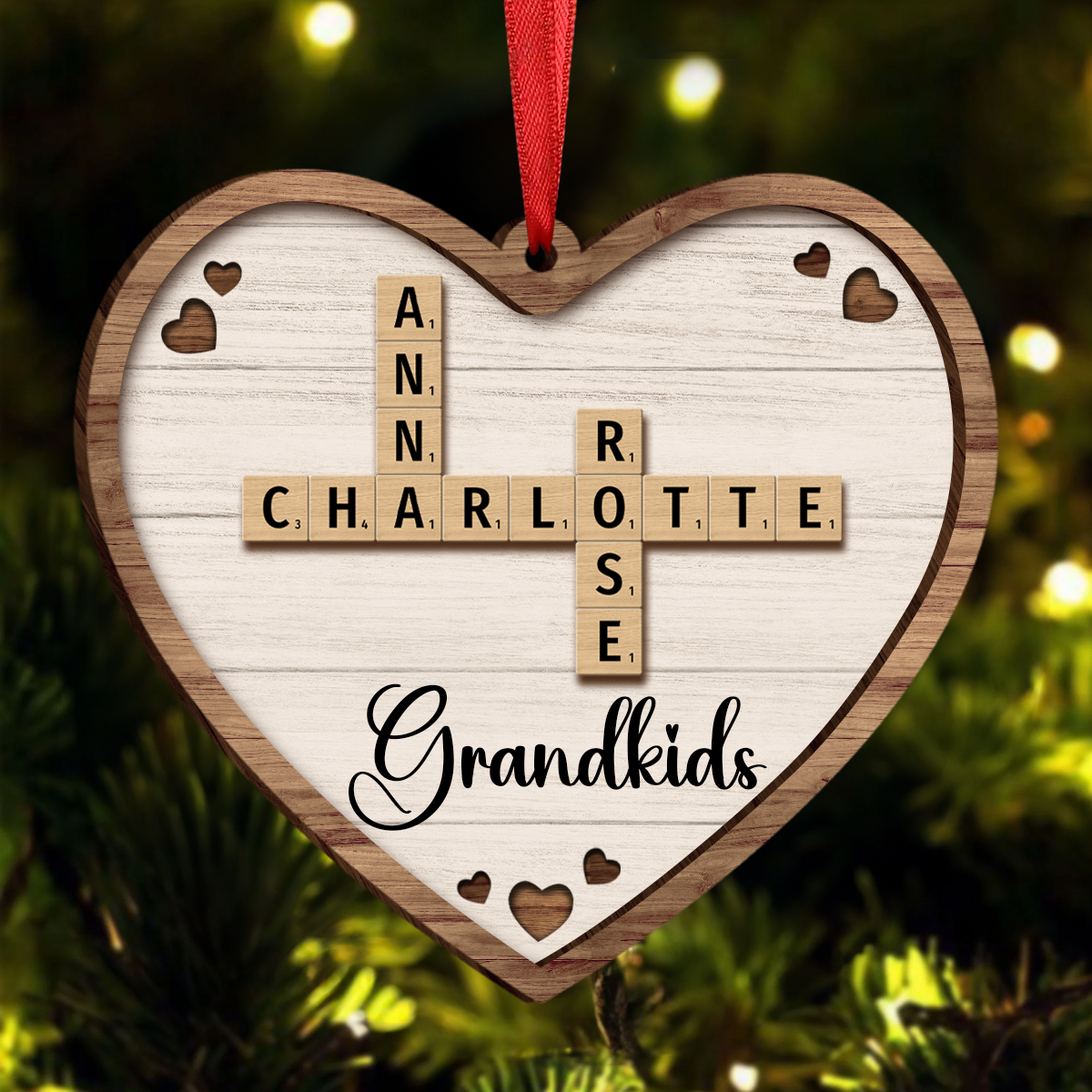 Grandkids Crossword Puzzle Art - Personalized Wooden Ornament