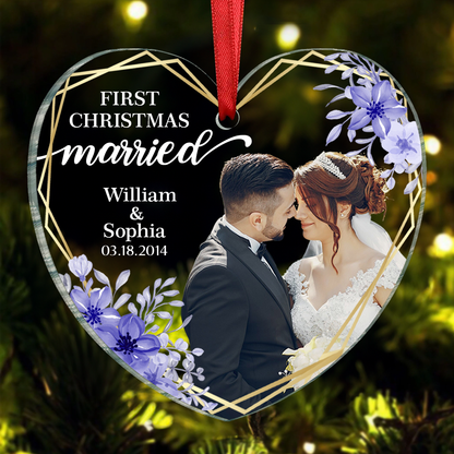 Custom Photo First Christmas Married - Personalized Acrylic Ornament