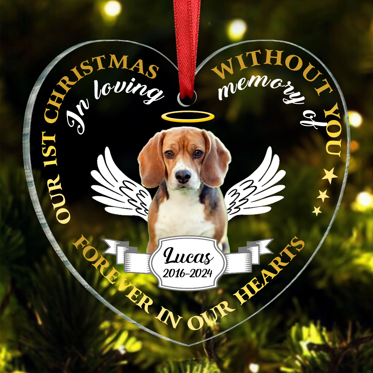 Custom Photo Our First Christmas Without You Pet Memorial - Personalized Acrylic Ornament