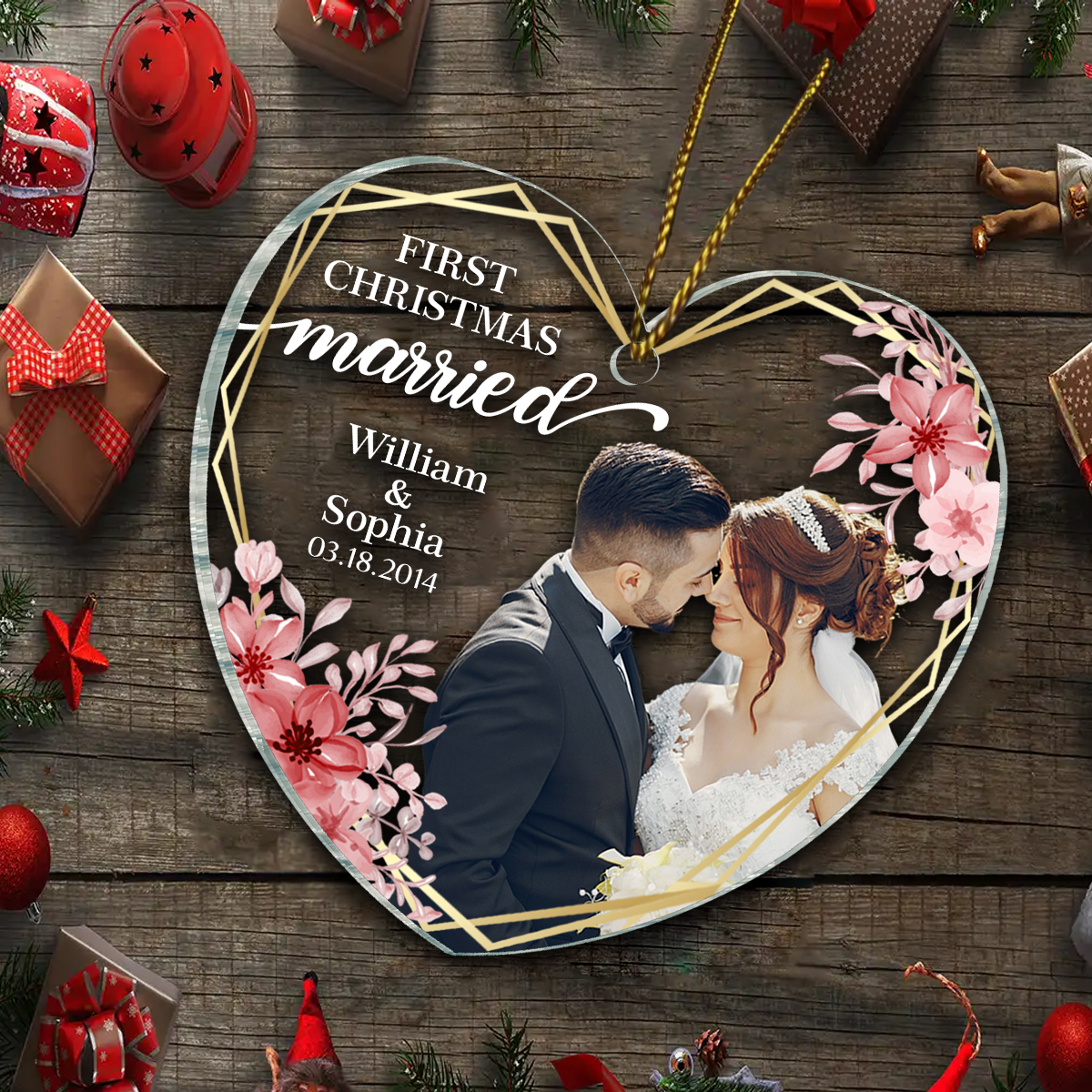 Custom Photo First Christmas Married - Personalized Acrylic Ornament