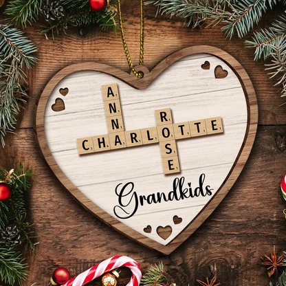 Grandkids Crossword Puzzle Art - Personalized Wooden Ornament