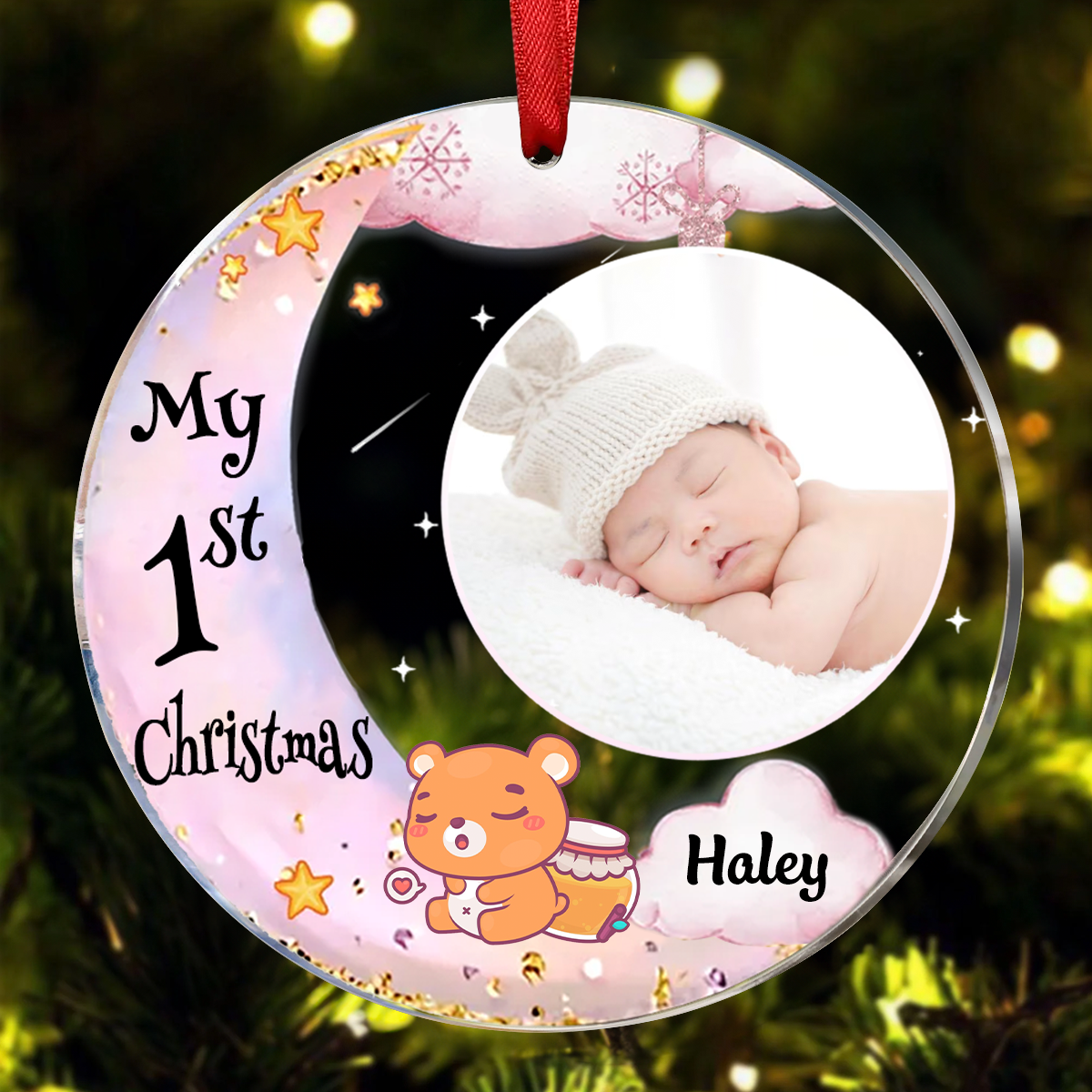 Personalized Baby's First Christmas Custom Photo New Acrylic Circle Ornament