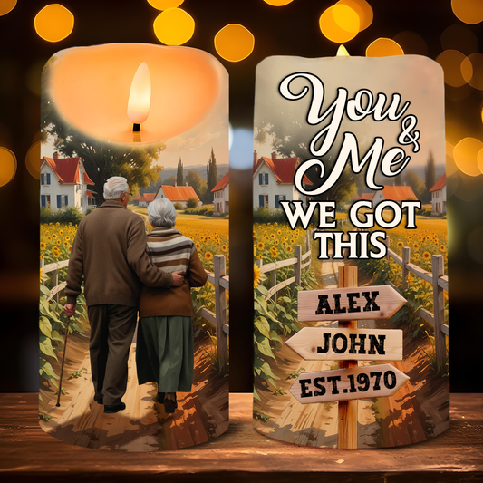 Painting Old Couple You And Me We Got This - Personalized Flameless LED Candle