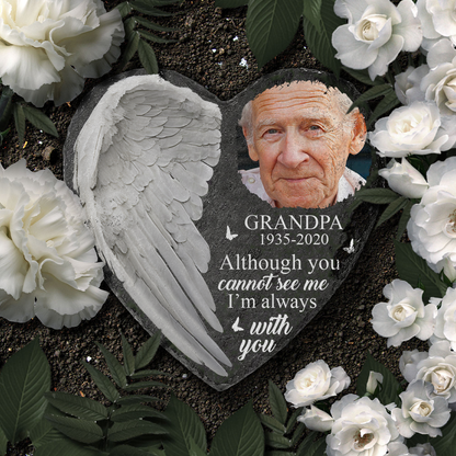 Custom Photo Although You Cannot See Me I'm Always With You - Personalized Heart Memorial Garden Stone