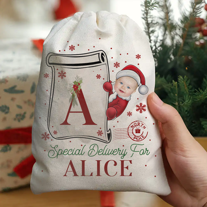 Custom Photo Special Delivery For Baby Santa - Personalized Favor Bag