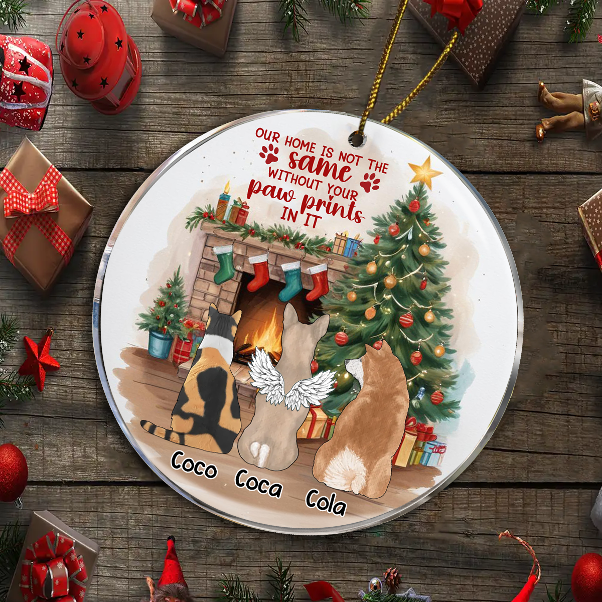 Memorial Dog Cat Christmas Our House Is Not The Same Without Your Paw Prints In It - Personalized Circle Acrylic Ornament