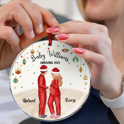 Personalized Pregnancy Ornament, Expecting Family Christmas Personalized Circle Ornament, New Mom Christmas Gift