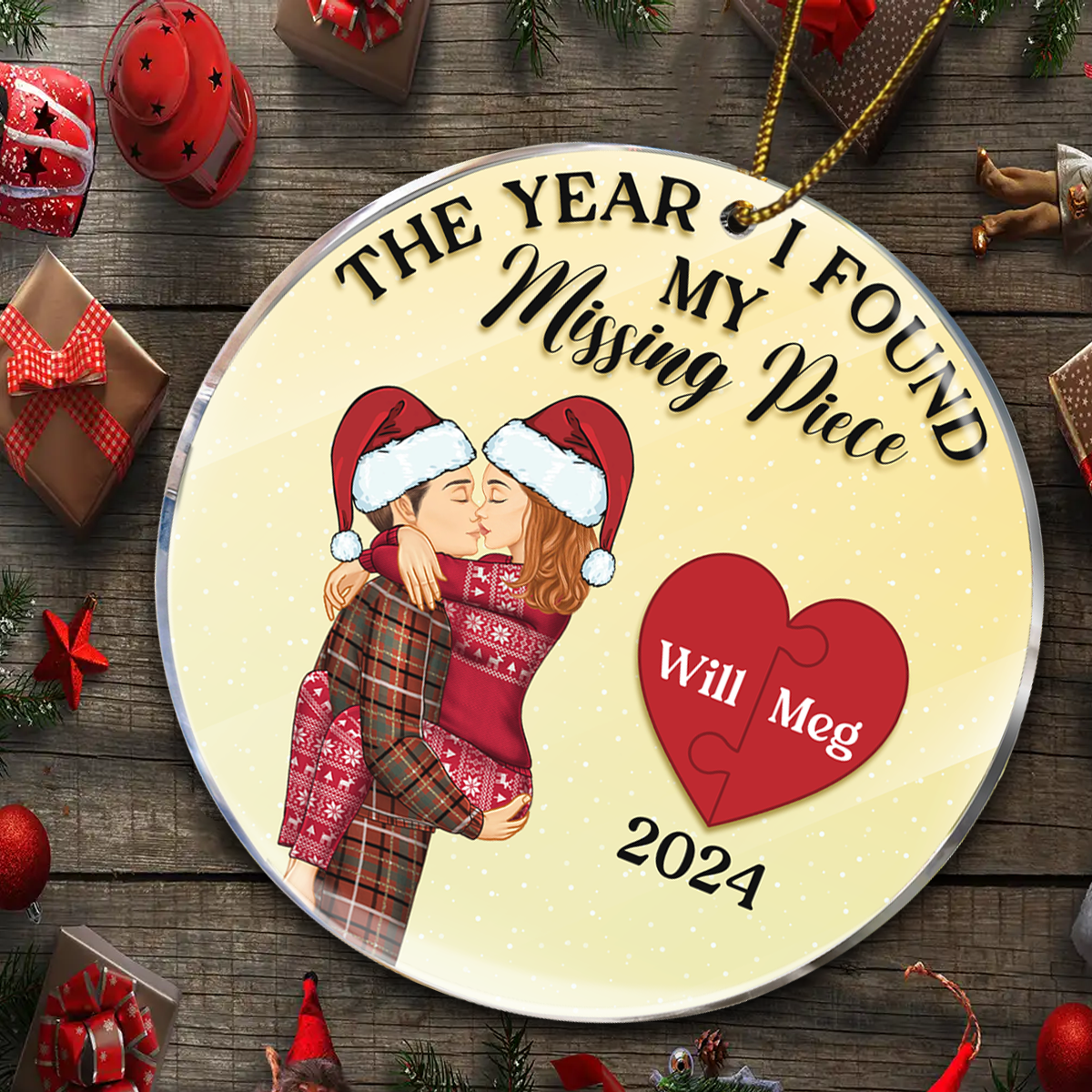 The Year I Found My Missing Piece Kissing Couples - Personalized Custom Shaped Ornament