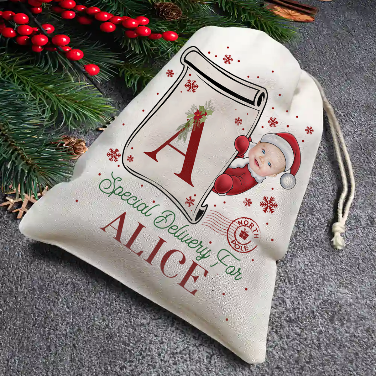 Custom Photo Special Delivery For Baby Santa - Personalized Favor Bag