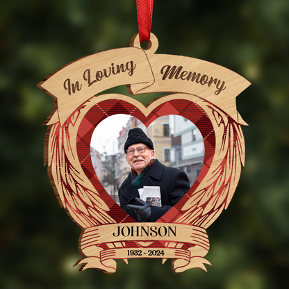 Custom Photo In Loving Memory Memorial - Personalized Custom Shaped Wooden Ornament