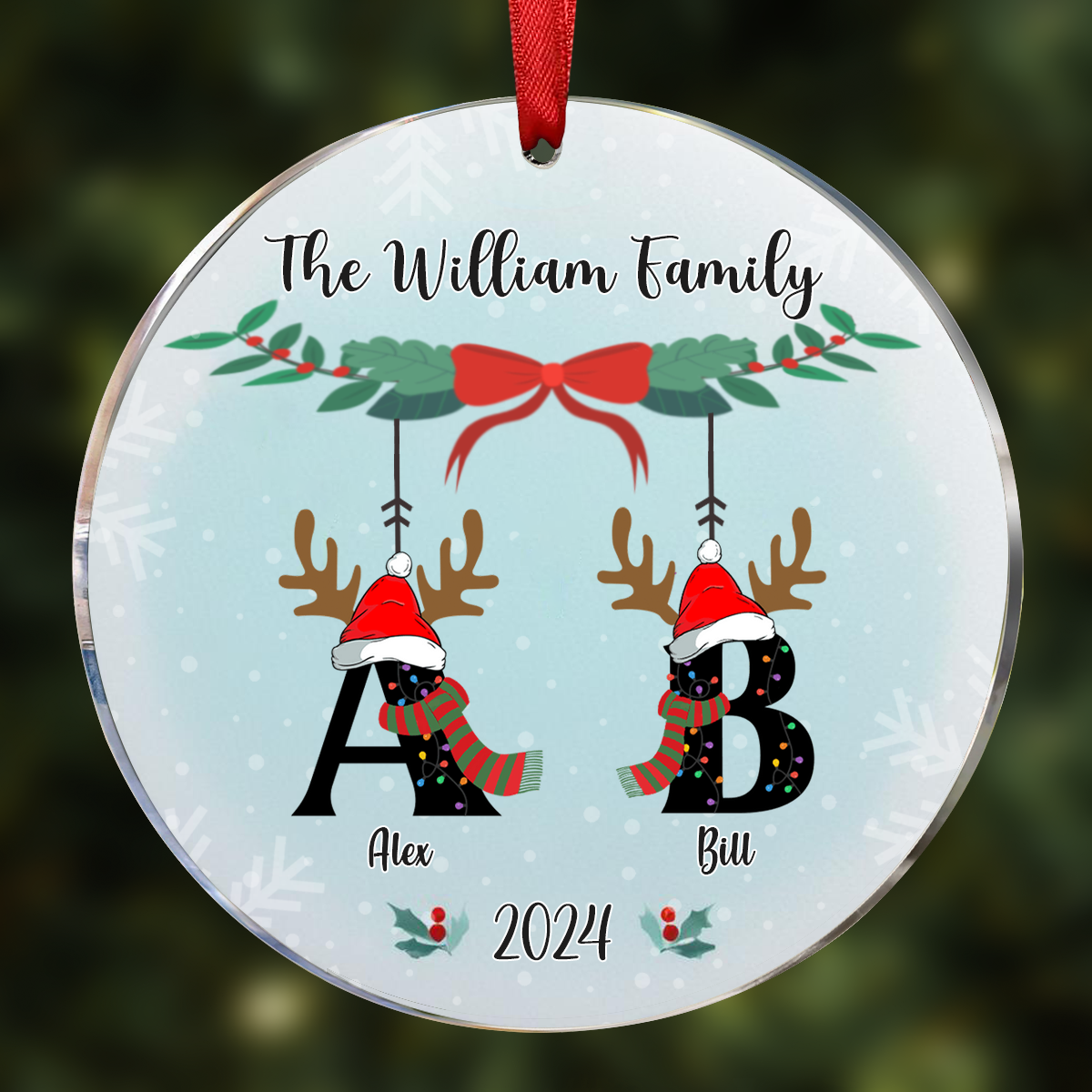 Family First Letter Name Monogram - Personalized Circle Acrylic Ornament