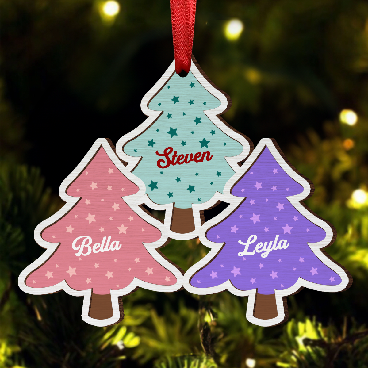 Christmas Trees Custom Names For Family, Grandkids, Friends - Personalized Wooden Ornament