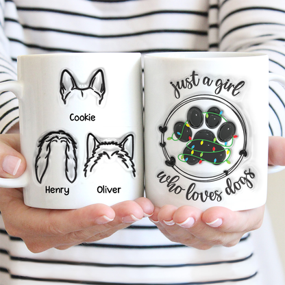 Christmas Paw Print Just A Girl Boy Who Loves Dogs - 3D Inflated Effect Printed Mug, Personalized White Edge-to-Edge Mug