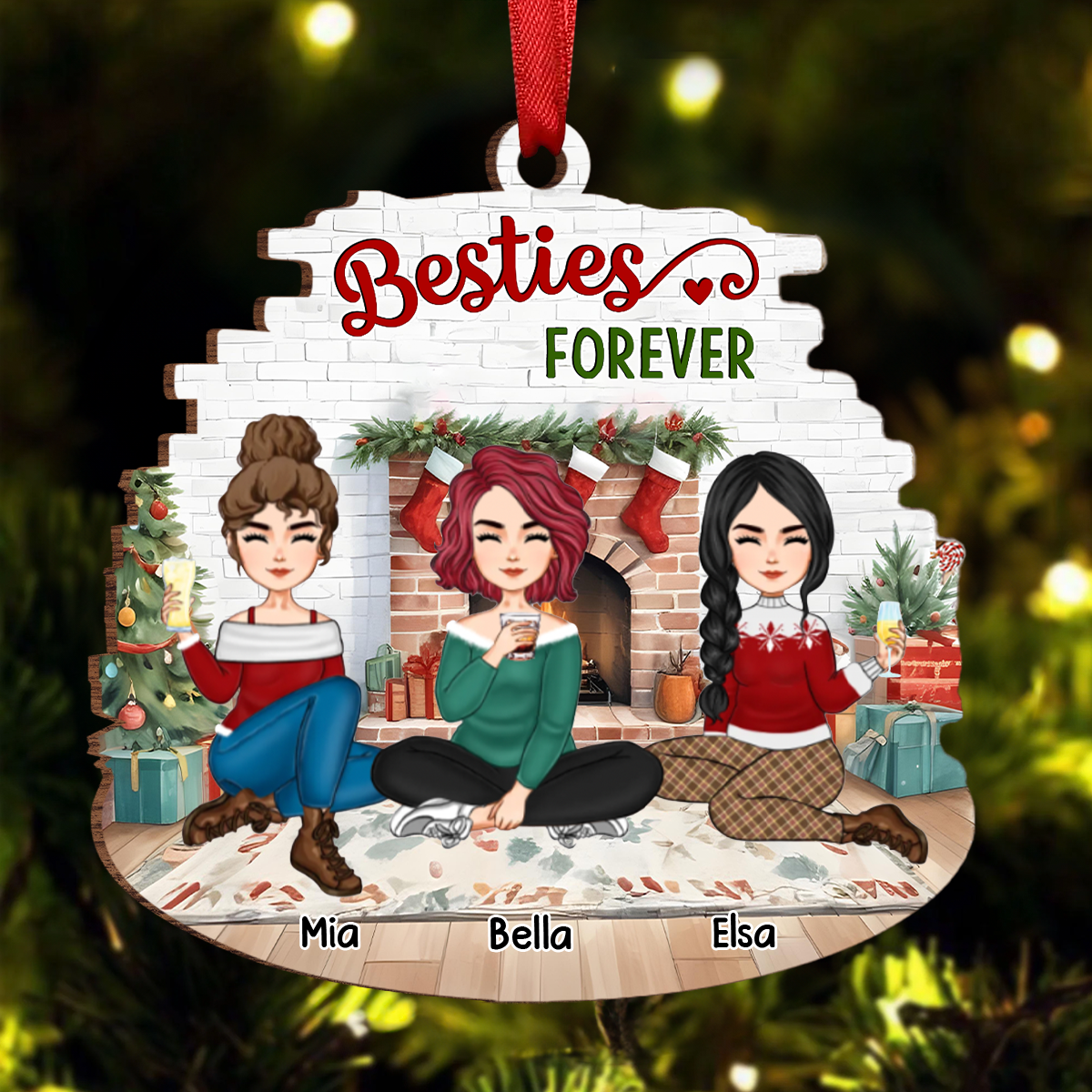 Christmas Besties Forever - Personalized Custom Shaped Wooden Ornament