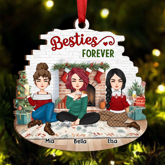 Christmas Besties Forever - Personalized Custom Shaped Wooden Ornament