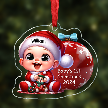 Baby Beside Christmas Bauble 3D Effect Baby's First Christmas Personalized Acrylic Ornament