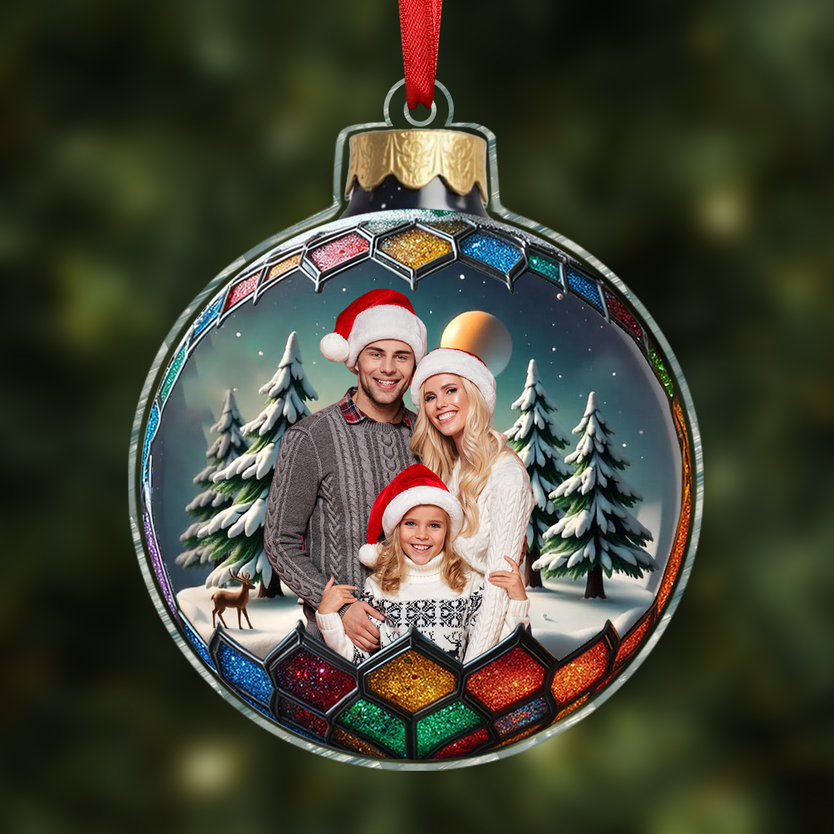 Custom Photo Family Christmas Bauble - Personalized Custom Shaped Acrylic Ornament