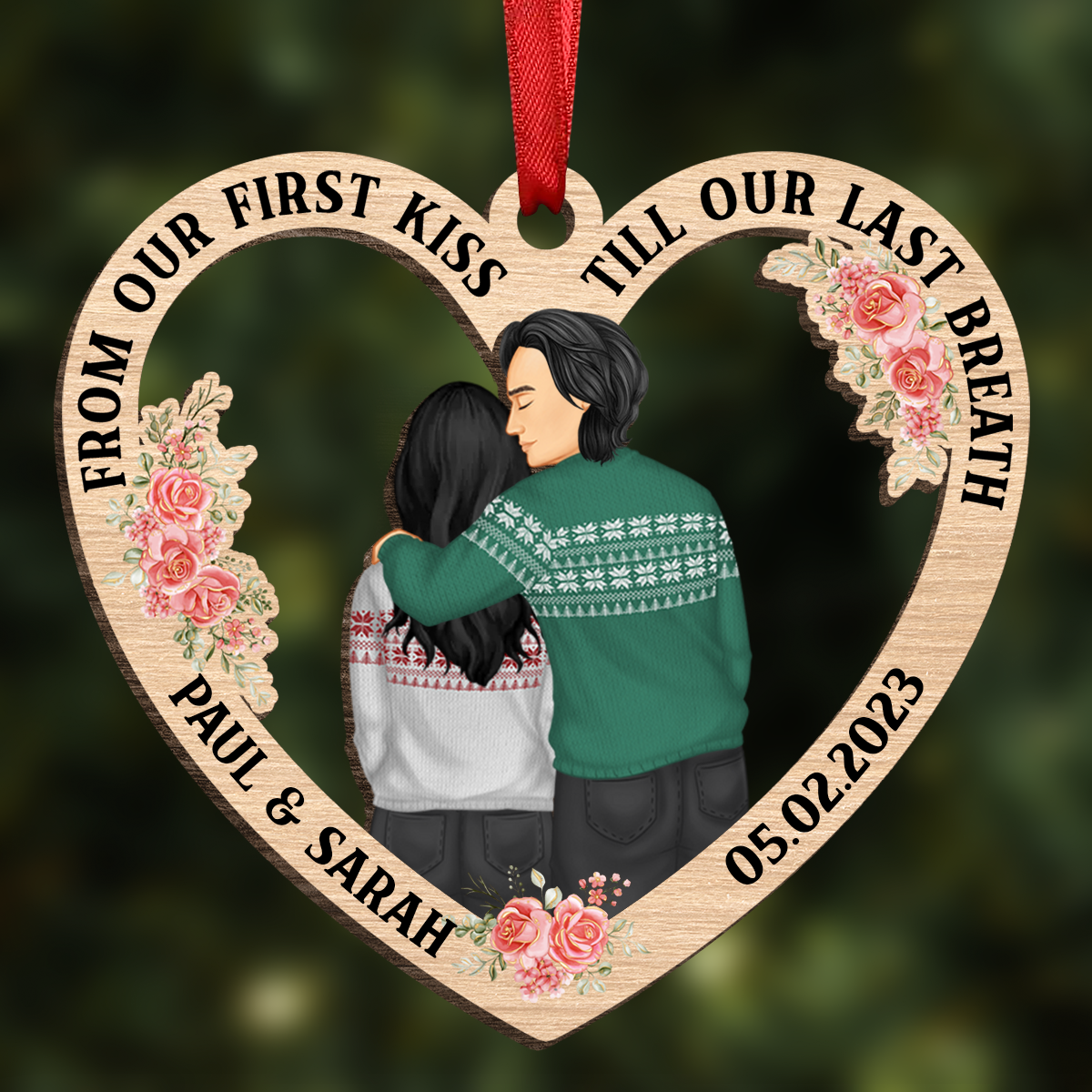 Forehead Kissing Couple Till Our Last Breath - Personalized Wooden Cutout Ornament